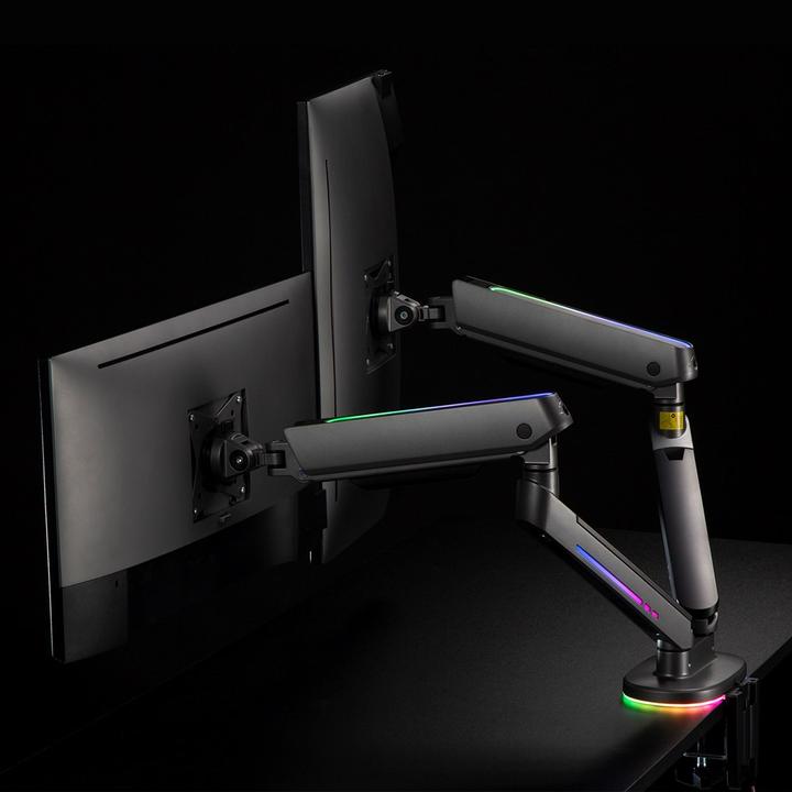 Actual product image NanoRS 2-Fold Gaming Monitor Mount 17-32 with Adjustable RGB LED Lighting Table Mount Height Adjustable (Table, 32.01")
