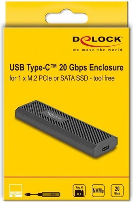 Immagine prodotto Delock Externes USB Type-C 20 Gbps Combo Gehäuse für M.2 NVMe PCIe oder SATA SSD (M.2 2280, M.2 2230, M.2 2260, M.2 2242)
