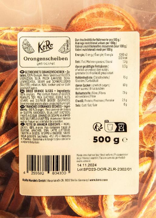 Nährwerte und Zutaten KoRo Orangenscheiben (500 g)