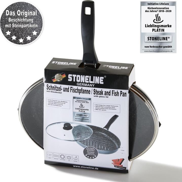 Produktbild Stoneline Fischpfanne, Schnitzelpfanne, 35x24 cm, mit Deckel, Induktion und Antihaftbeschichtung (Pfannenset + Topfset, Aluminiumguss)