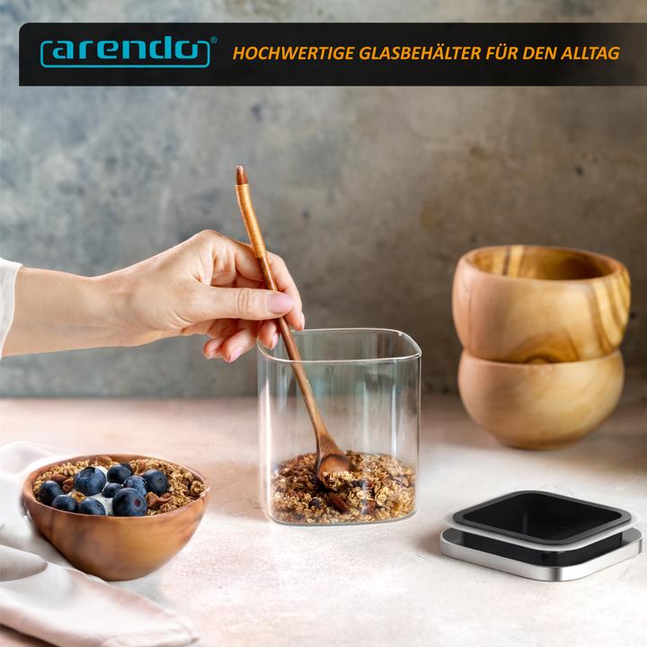 Produktbild Arendo Glasbehälter Set 2er 2×0,8 L Borosilikatglas, Edelstahldeckel mit Silikonring, mikrowellengeeignet (0.77 l)
