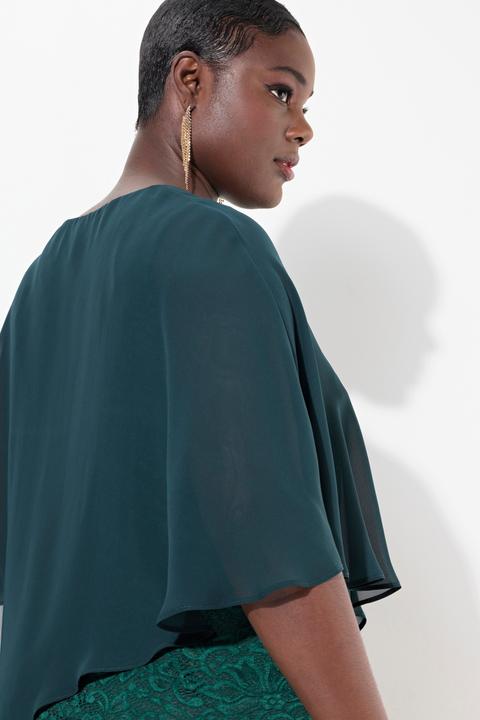 Produktbild Ulla Popken Abendkleid, Chiffon-Cape, Jersey, Spitzensaum, 3/4-Arm (54)