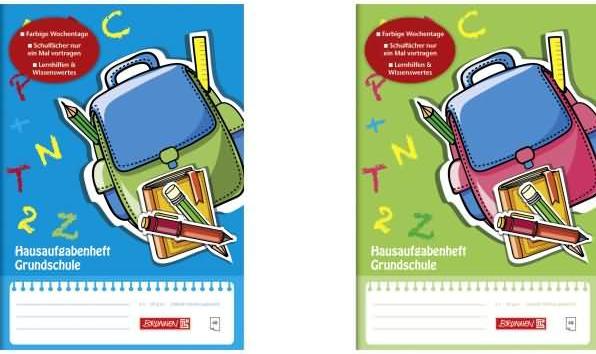 Brunnen 1046807 Cahier de devoirs (A5, 48 feuilles, école primaire, avec jaquette, 2 motifs) (A5, Règle spéciale)