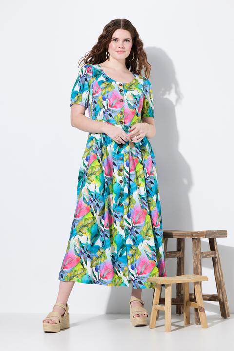 Produktbild Ulla Popken Leinenmix-Maxikleid, Rundhals, Halbarm, Taschen (56)
