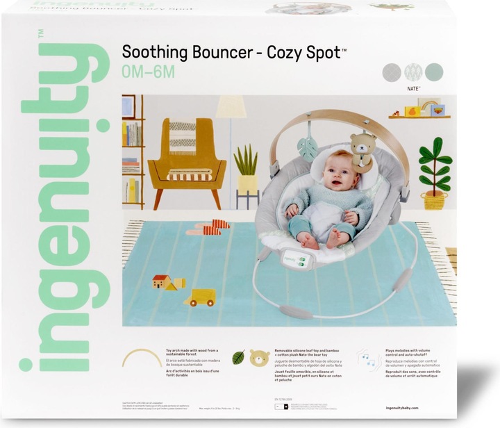Actual product image Ingenuity Cozy Spot Bouncer with Wood Toy Bar