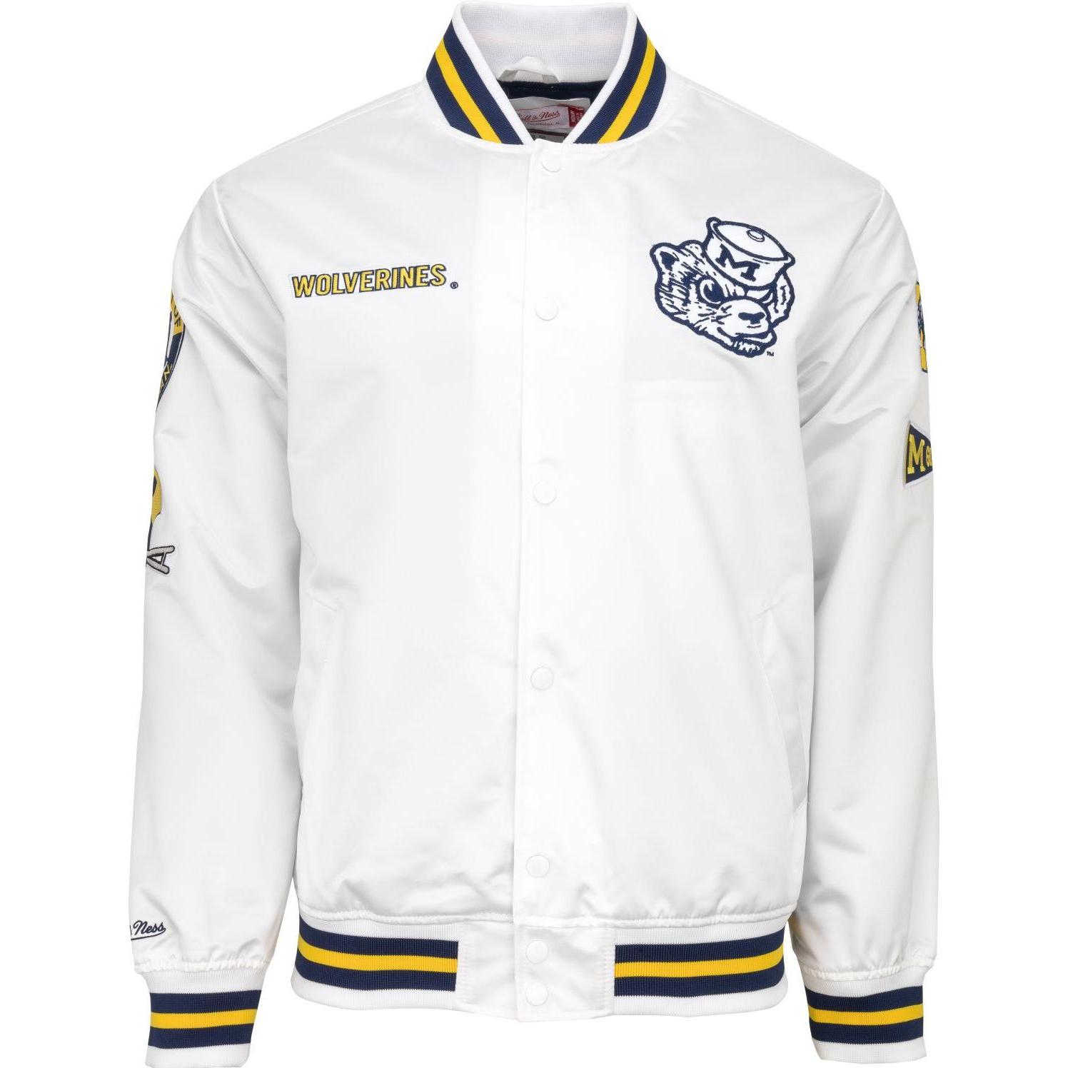 Mitchell & Ness, Herren, Jacke, City Lightweight Satin Jacke University Michigan - XL (XL), Weiss, XL