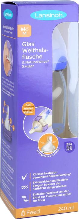 Actual product image Lansinoh Wide-neck bottle with NaturalWave teat (240 ml)