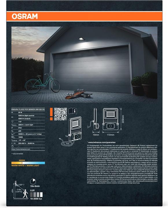 Image du produit Osram LED Fluter ENDURA Flood Sensor Warm White PCR Warm weiss 4099854487279 (5000 lm, IP44, IP65)
