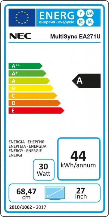 Energy Label NEC MultiSync EA271U (3840 x 2160 Pixels, 27")