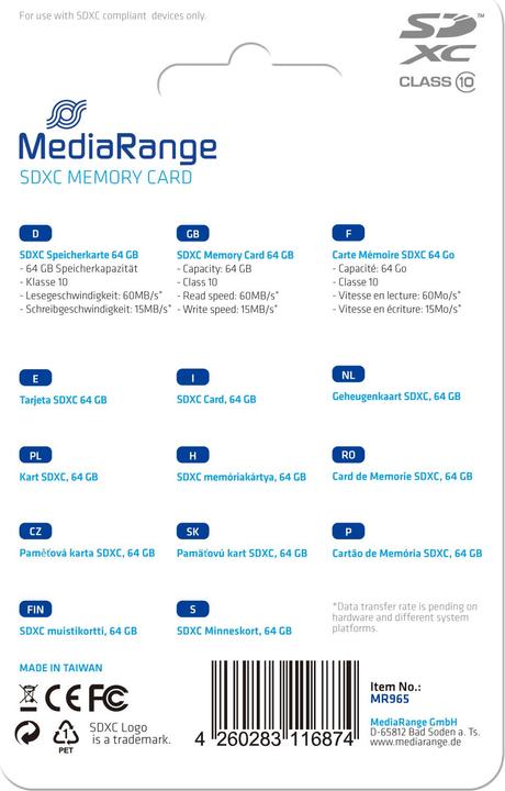 Actual product image MediaRange MR965 (64 GB, SDXC, U1)