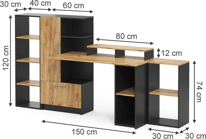 Produktbild Vicco Schreibtisch Tomy, Anthrazit/Goldkraft Eiche, 150 x 59 cm 5er Set (59 x 150 x 120 cm)