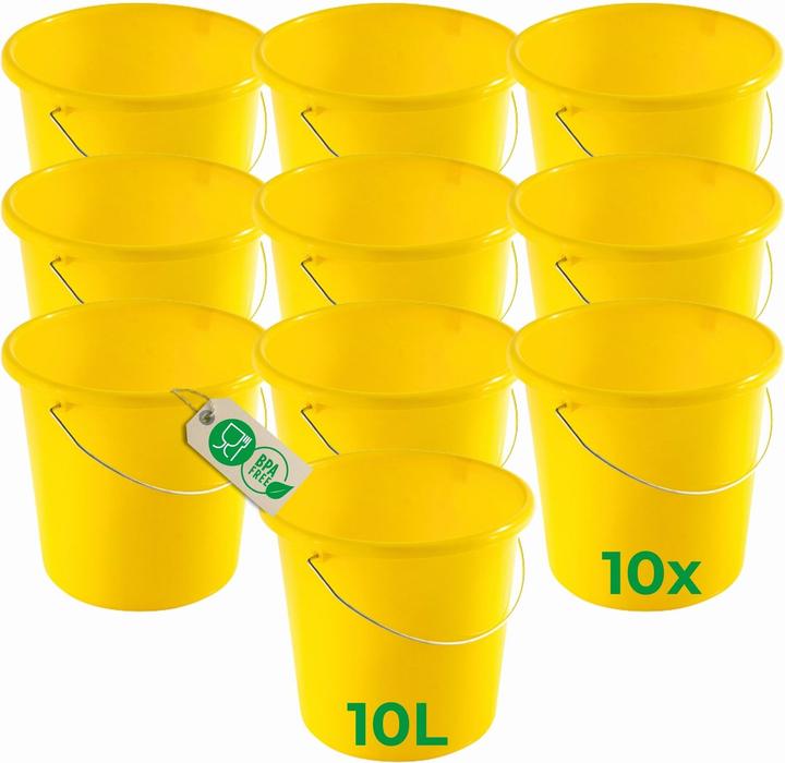 Produktbild Novaliv 10 Stück Eimer 10L Gelb mit Masseinteilung - Putzeimer 10 Liter? 28,5 cm Praktischer Allroun (10 Stk.)