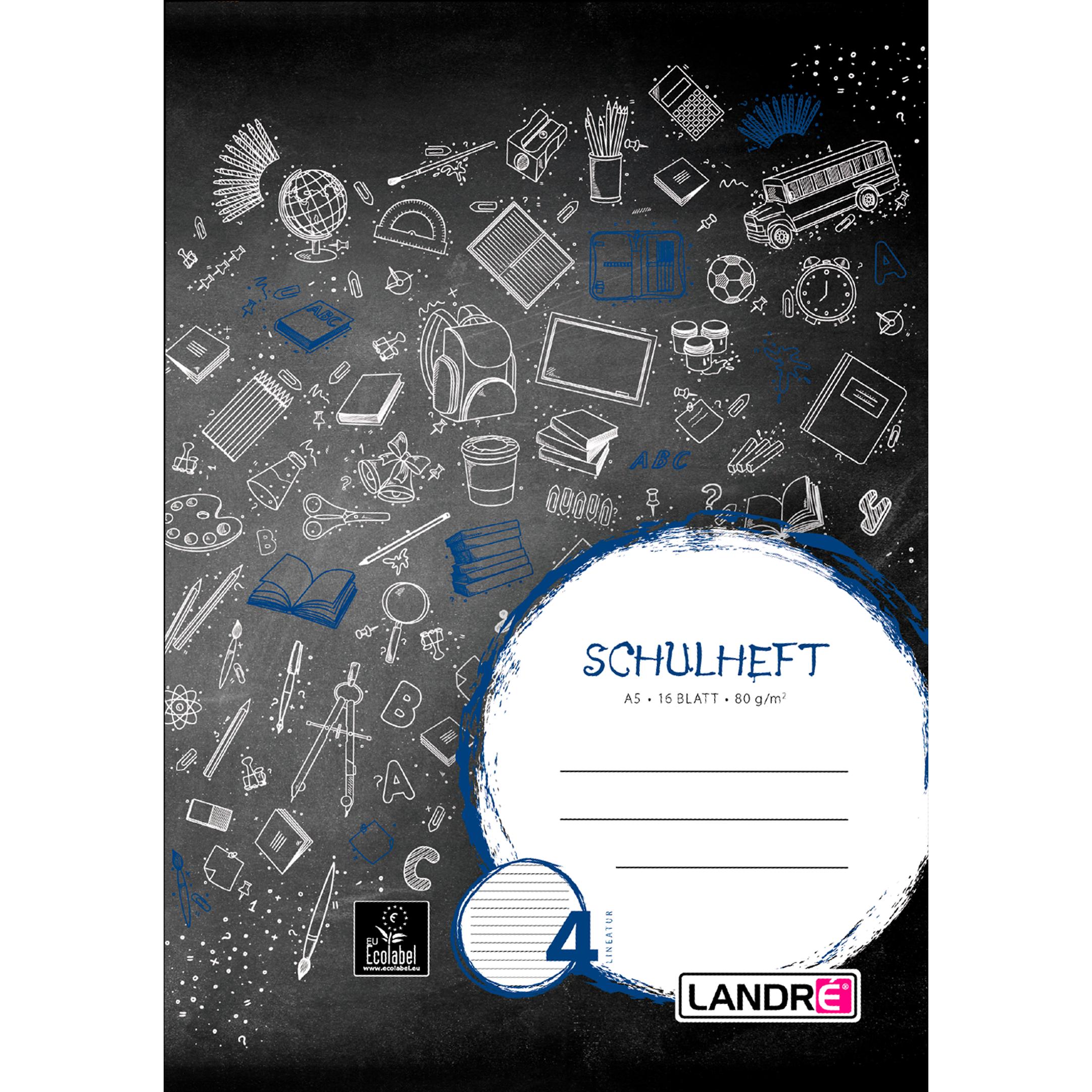 Landré, Heft + Block, A5 2fach rückendrahtgeheftetes Schulheft (A5, Liniert, Harter Einband)