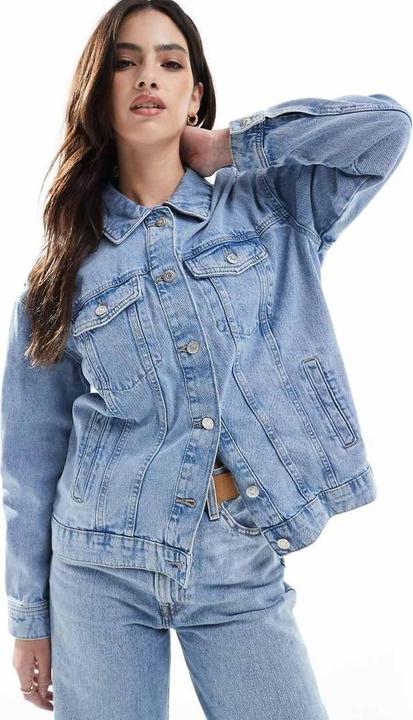 Actual product image Only Hood with drawstring Cuffs with button Low-set shoulder Jacket Denim jacket (S)