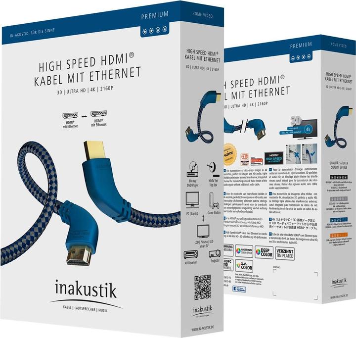 Immagine prodotto Inakustik Cavo HDMI Premium con Ethernet - Gancio (1.50 m, HDMI, 2.0a)
