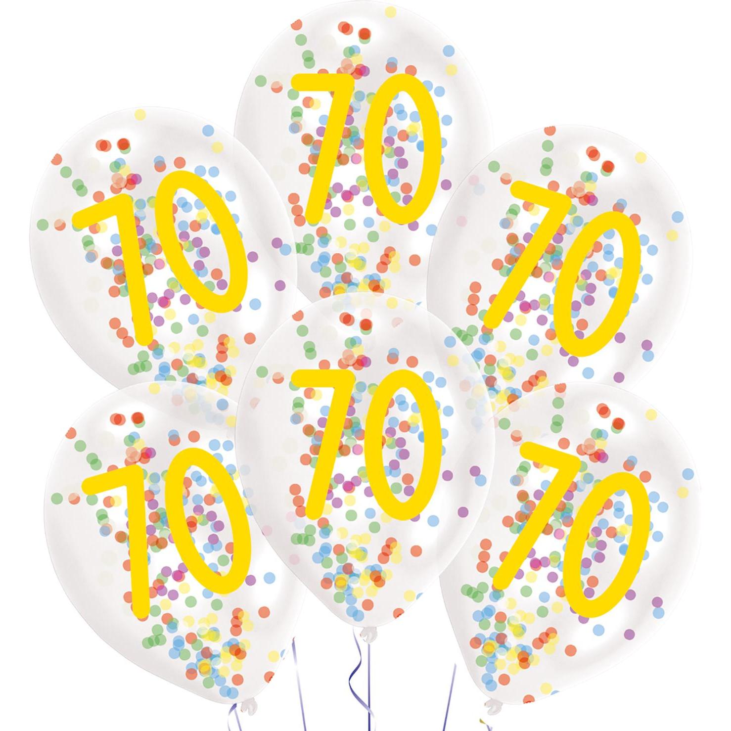 Magni 9909843 - Latexballons Konfetti, Zahl 70, 6 Stück, circa 27,5 cm, mit Füllung, Zahlenballons