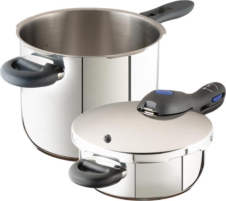 Productafbeelding WMF Snelkookpan 3tlg 4,5+3l groot kooksignaal Perfect Plus Inductie (22 cm, Kookpotten en pannenset, Roestvrij staal)