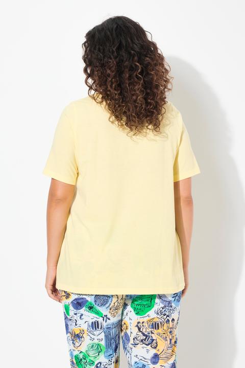 Immagine prodotto Ulla Popken T-shirt dal taglio svasato con ricami, scollo a V e mezze maniche (58)