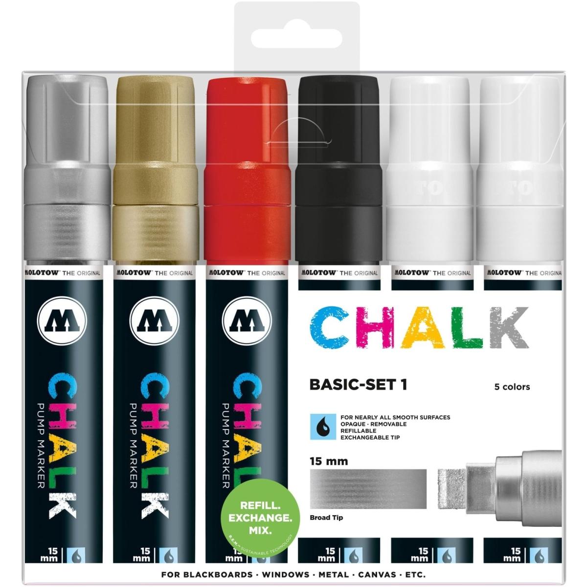 Molotow, Marker, Windowmarker Chalk 15mm Basic-Set 1 nachfüllbar VE=6 Stück (sortiert) (Sortiert, 15 mm, 1 x)