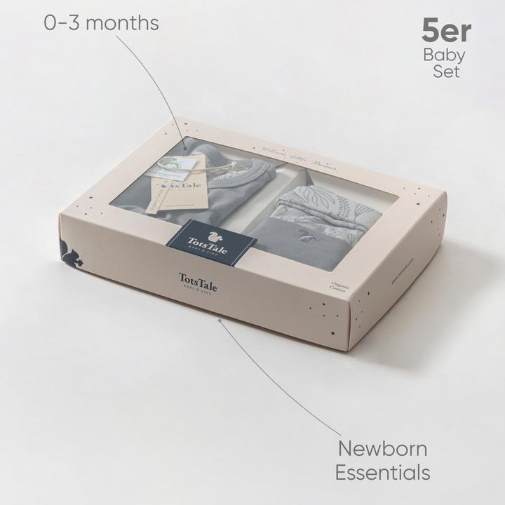 Produktbild TotsTale Premium 5-teiliges Babyset aus Bio-Baumwolle – für Neugeborene – Hose, Mütze, Body u.m. (50, 56, 62, 68)