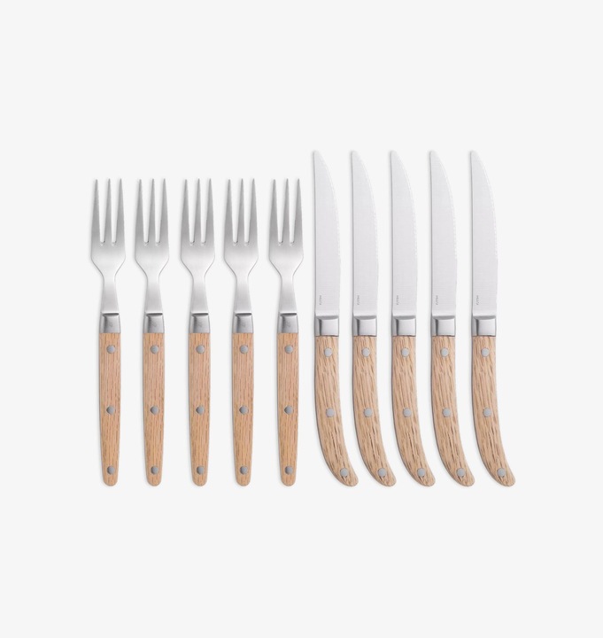 Produktbild WMF Steakmesser Set 6tlg Pizzamesser Ranch Spezialklingenstahl Eichenholz Holzbox (6 Stück, Messer)