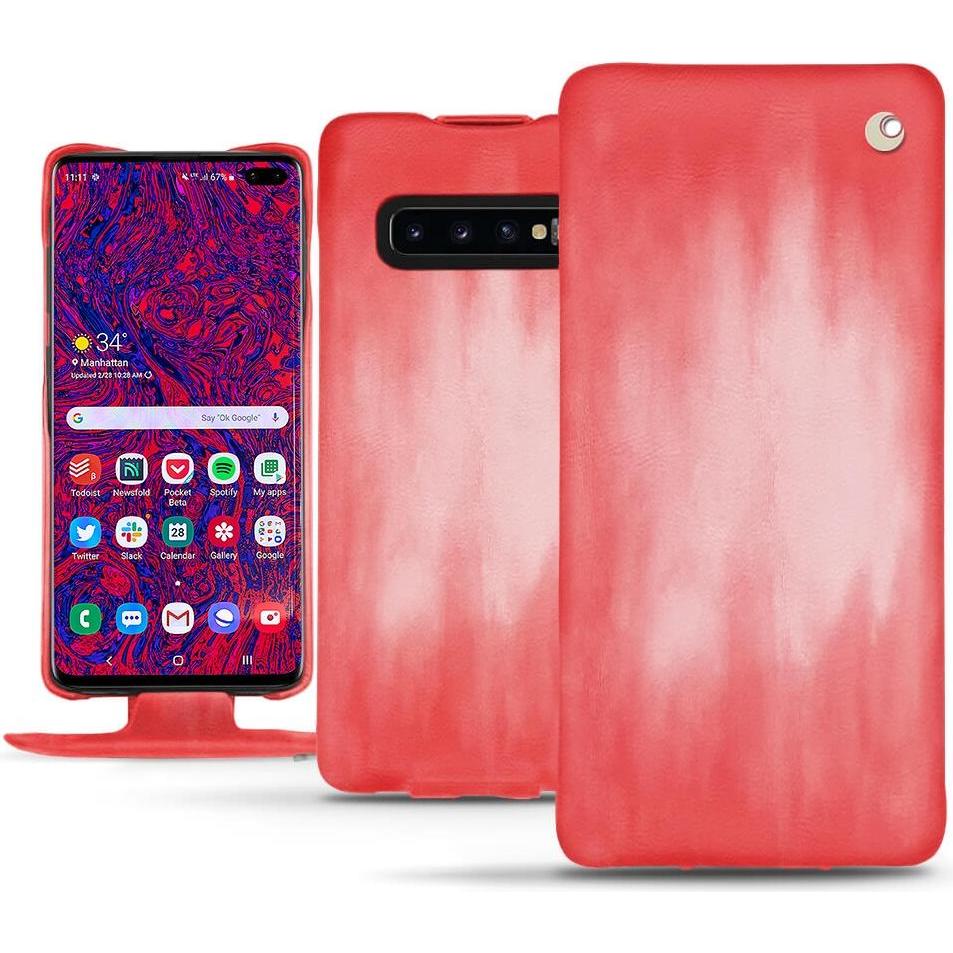 Noreve Lederschutzhülle vertikal (Samsung Galaxy S10+), Smartphone Hülle, Rosa