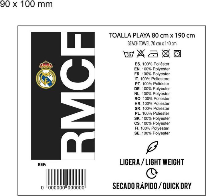 Actual product image Cerdá Real Madrid microfibre beach towel (180 x 90 cm)