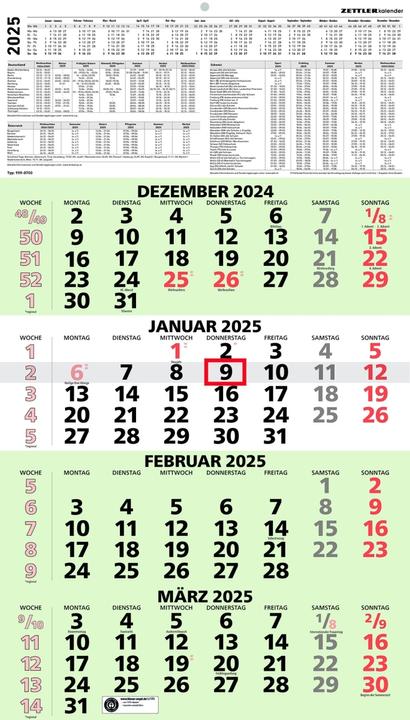 Immagine prodotto Calendario 4 mesi Riciclaggio 2025, 33x58,8cm, Calendario da ufficio con panoramica annuale, blu (Copertina rigida, Tedesco)