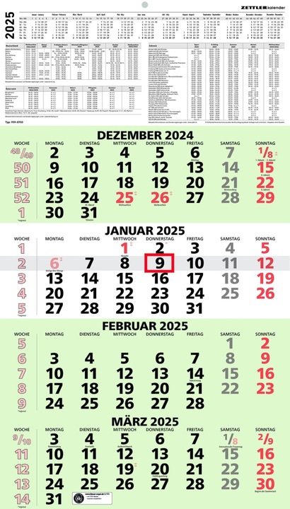 Calendario 4 mesi Riciclaggio 2025, 33x58,8cm, Calendario da ufficio con panoramica annuale, blu (Copertina rigida, Tedesco)