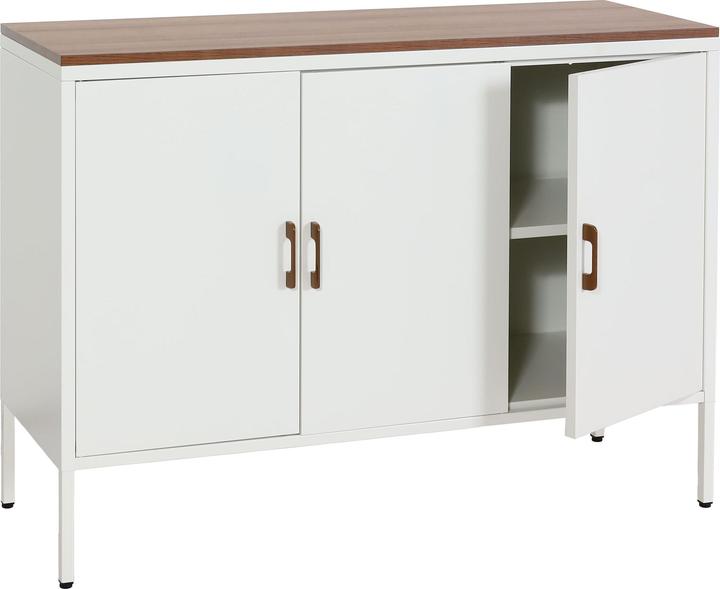 Mendler Commode HWC-L84, 3 portes métal 90x120x40cm, mélaminé - blanc (90x120x40 cm)