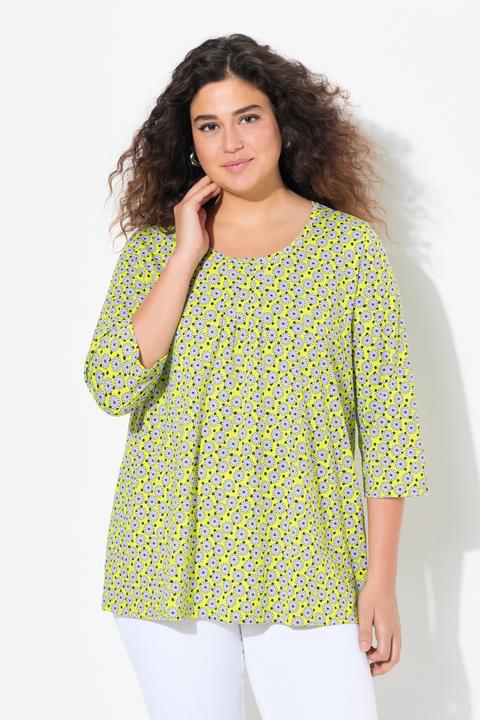 Produktbild Ulla Popken T-Shirt, Blüten, A-Linie, Zierfalten, Rundhals, 3/4-Arm (56)