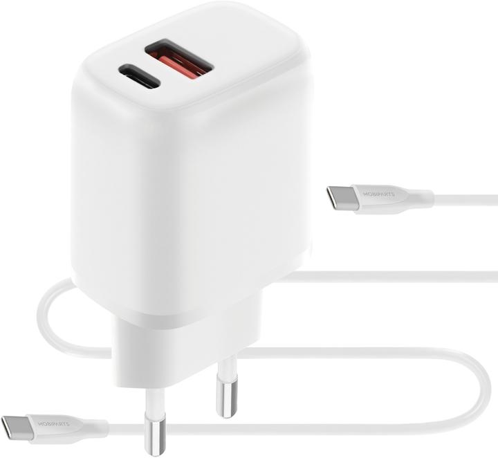 Actual product image Mobiparts Wall Charger Dual USB-C/USB-A with USB-C to USB-C cable White (20 W)