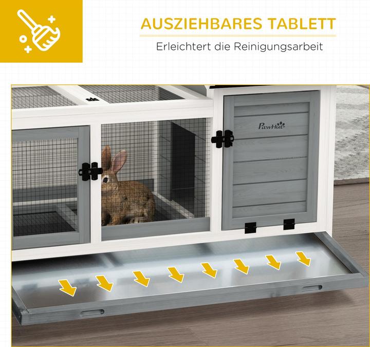 Produktbild PawHut Zwergkaninchenstall Tannenholz, Stahl Grau