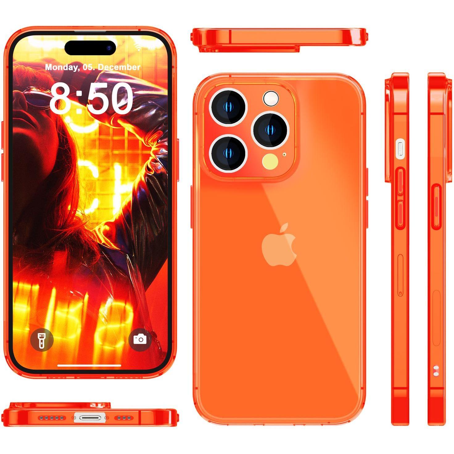 Thumbnail - Nalia Klar Transparente Neon Silikon Hülle (Apple iPhone 15 Pro Max), Smartphone Hülle, Orange