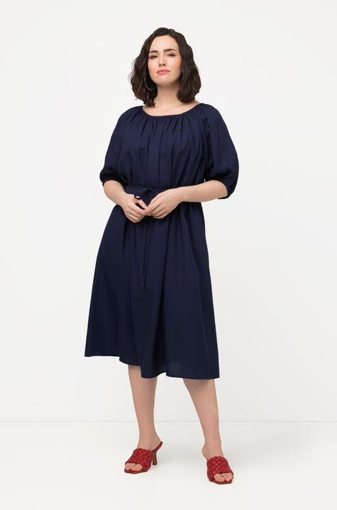 Produktbild Ulla Popken Midikleid, Bindegürtel, Rundhals, Ballon-Halbarm (54)