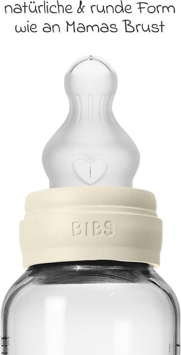 Actual product image Bibs - Glass Baby Bottle Round Silicone Medium Flow - Ivory - 240 ml (240 ml)