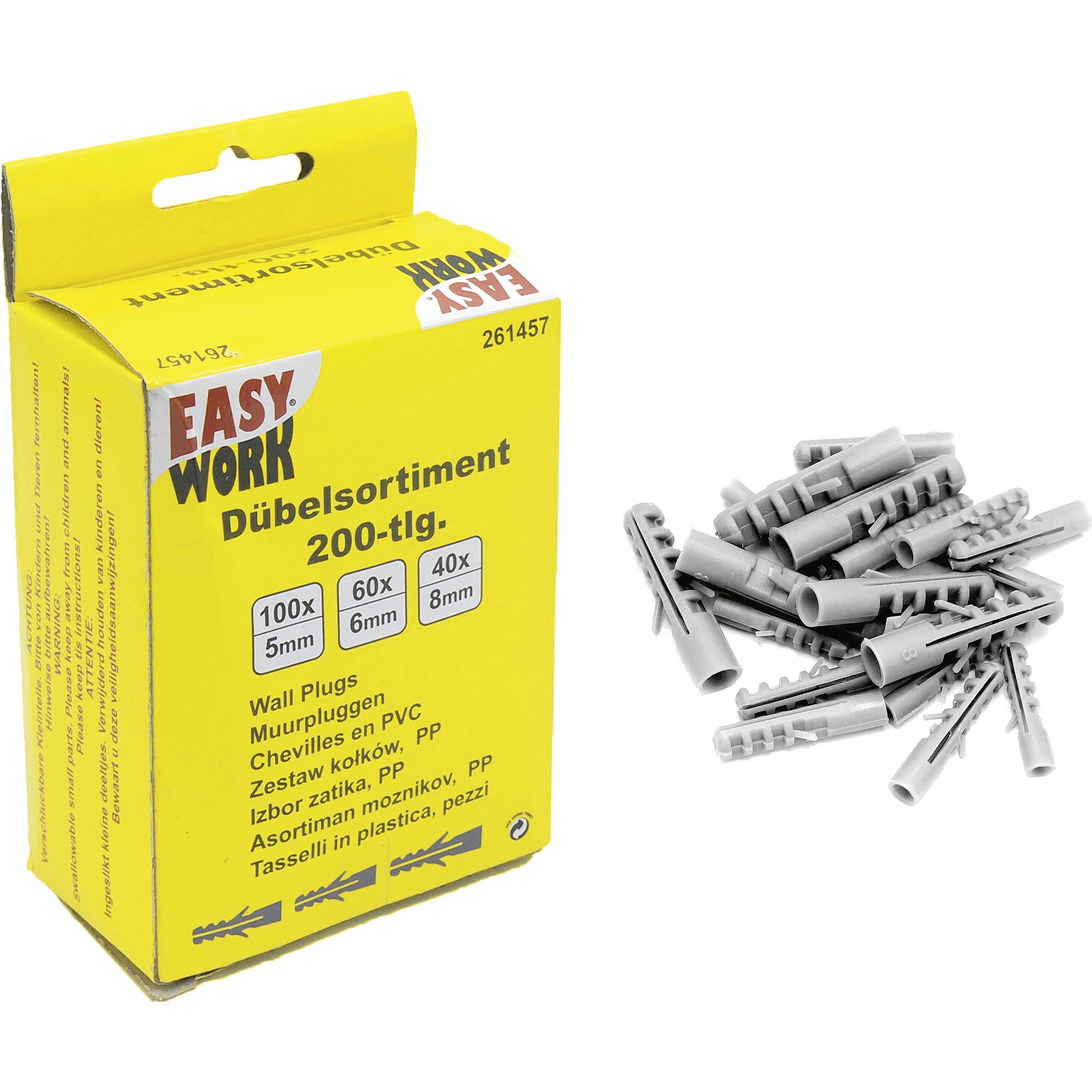 8x Easy Work, Dübel, Universaldübelsortiment (200 Stk.)