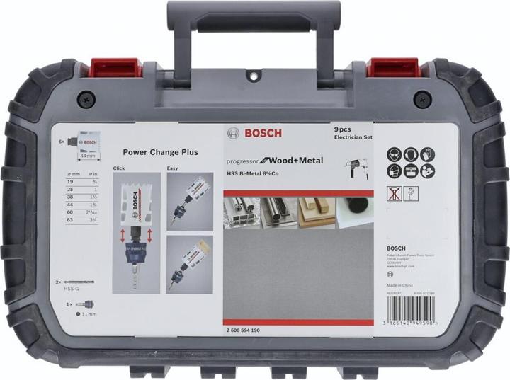 Produktbild Bosch Professional Zubehör 9-teiliges Elektriker-Set, 4 Lochsägen Progressor for Wood&Metal (19 mm, 83 mm, 44 mm, 68 mm, 38 mm, 25 mm)