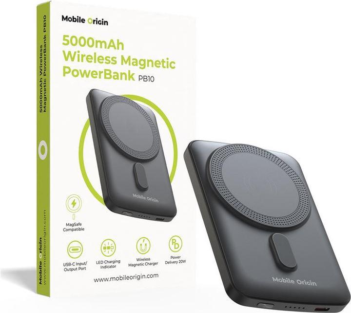 Image du produit Mobile Origin Wireless Magnetic PowerBank 5000mAh PB10 Powerbank - Sort - 5000 mAh (5000 mAh)