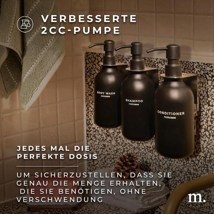 Produktbild Maisonovo 3er Set Shampooflaschen zum Befüllen mit Wandhalterung