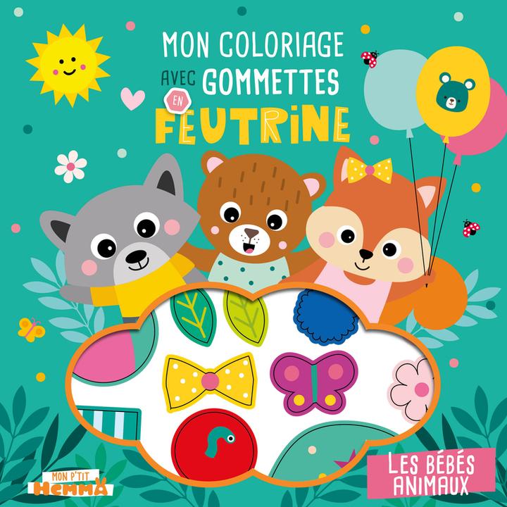 Actual product image Hemma Mon coloriage avec gommettes en feutrine : les bébés animaux (French, Collectif, 2025)