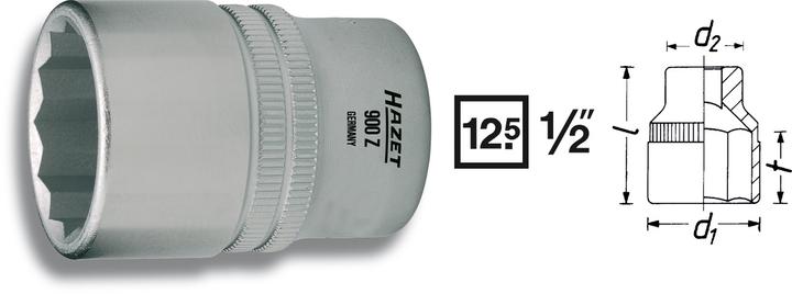 Produktbild HAZET Steckschlüsseleinsatz ∙ Doppelsechskant 900AZ-15/16 ∙ Vierkant12,5 mm (1/2 Zoll) ∙ Aussen Dopp… (15/16")