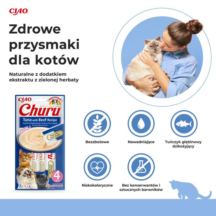 Immagine prodotto Inaba Churu Tonno con Ricetta di Manzo - Bocconcino per gatti - 4x14 g (Senior, 4 pz., 56 g)
