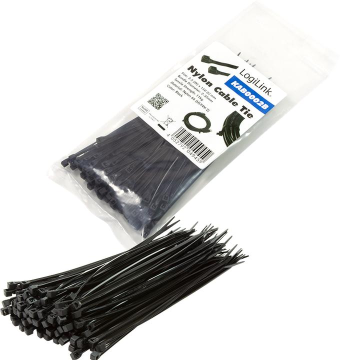 Actual product image LogiLink Cable tie 100 pieces, length: 150 mm, thickness: 2,5 mm, black (Plastic cable ties, 150 mm, 100 pcs.)