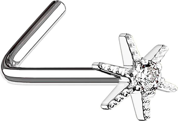Produktbild Star Piercing Nasenstecker gewinkelt 14k vergoldet Seestern mit Kristall (Messing, Chirurgenstahl 316L)