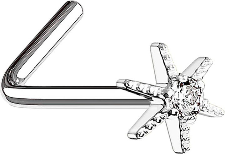 Produktbild Star Piercing Nasenstecker gewinkelt 14k vergoldet Seestern mit Kristall (Chirurgenstahl 316L, Messing)