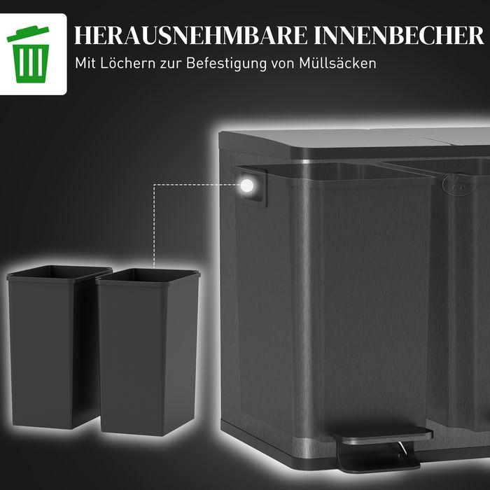 Produktbild Swisshandel24 2 x 15 L Doppelmülleimer, Pedalöffnung, leicht zu reinigen, Edelstahl, Kunststoff, Schwarz (30 l)