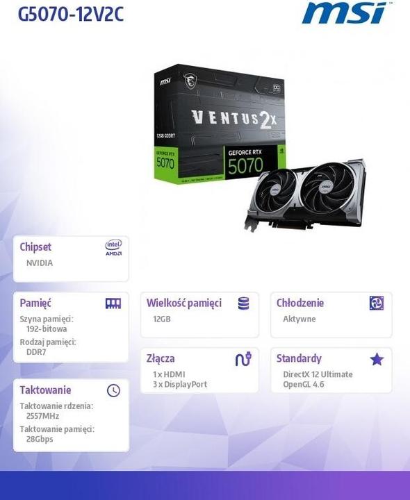 Image du produit MSI GeForce RTX 5070 VENTUS 2X OC (12 Go)