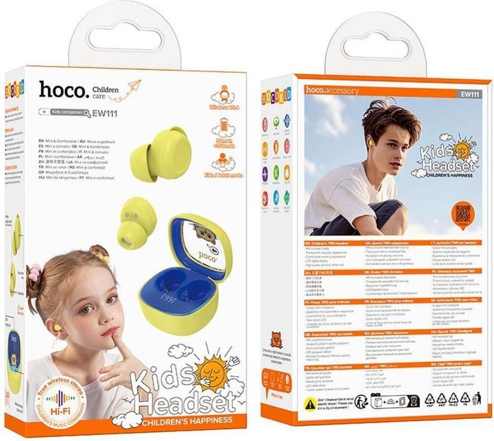 Actual product image Hoco Wireless headphones wireless earphones bluetooth TWS for kids EW111 yellow