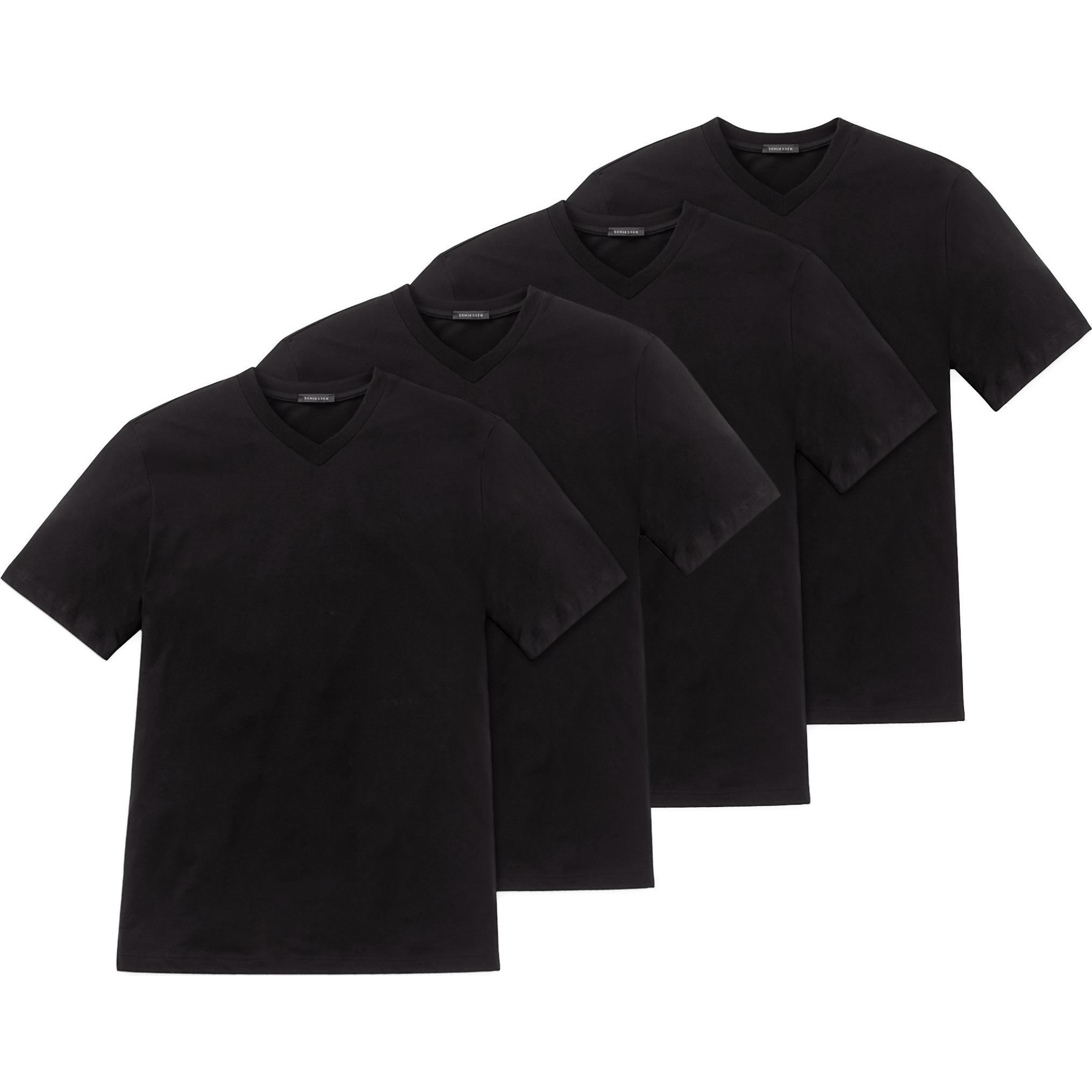 Schiesser, Herren, Shirt, 4er Pack American T-Shirt V-Ausschnitt, Schwarz, (M)
